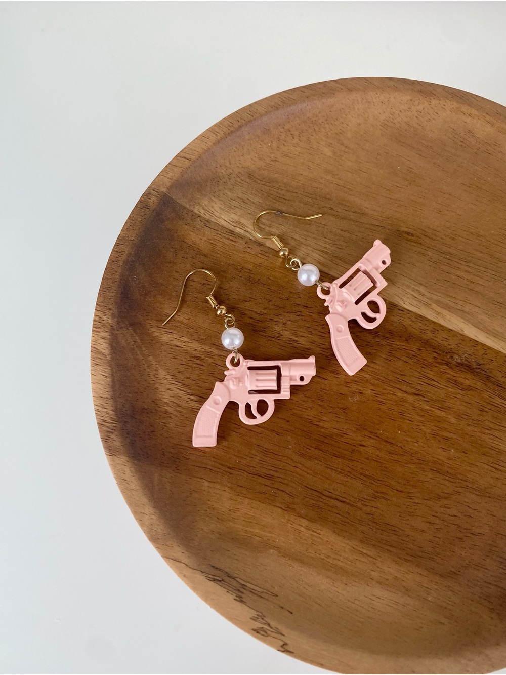 4/$15 Pink Revolver Dangle Earrings with Pearl Accent